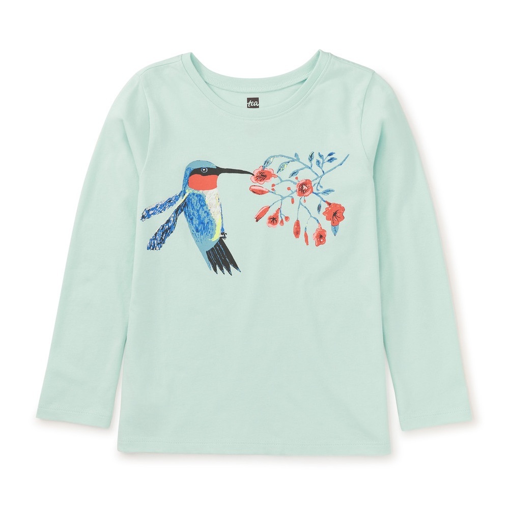 Tea Collection Mint Hummingbird Long Sleeve Tee
